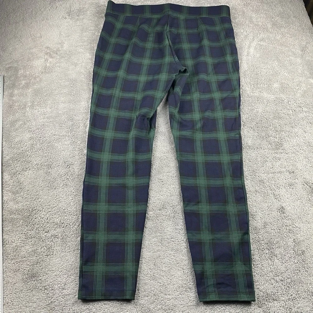 Loft Petites Legging Crop Pants Womens Large‎ Green Blue Plaid Pull On